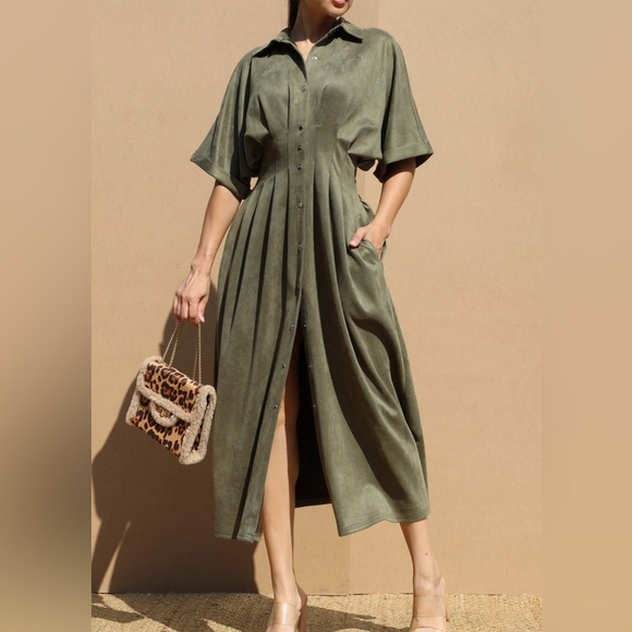 Suede Button Down Dress - Picture 4 of 7